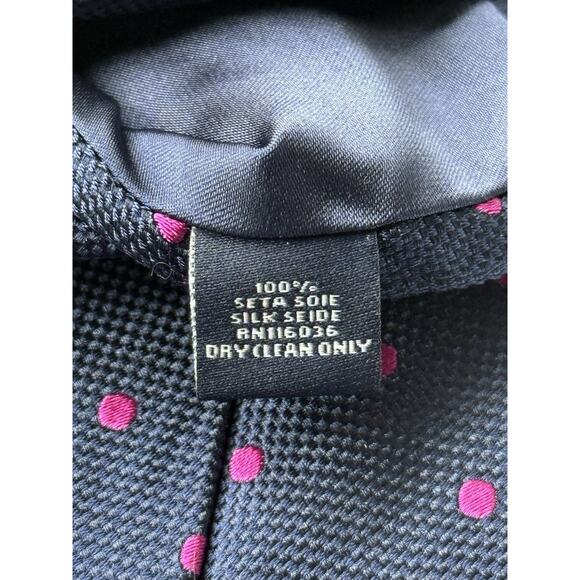 CHARLES TYRWHITT Men's 100% Silk Necktie Designer Navy Blue Pink Polka Dots EUC - Picture 6 of 9